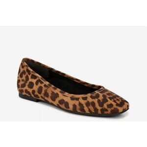 Vionic Orinda Ballet Flats Dark Brown Leopard Print Size 6 Narrow NIB Square Toe